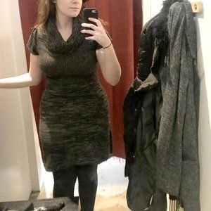 Vintage 90s Calvin Klein Brown Knit Cowl Neck Sweater Dress